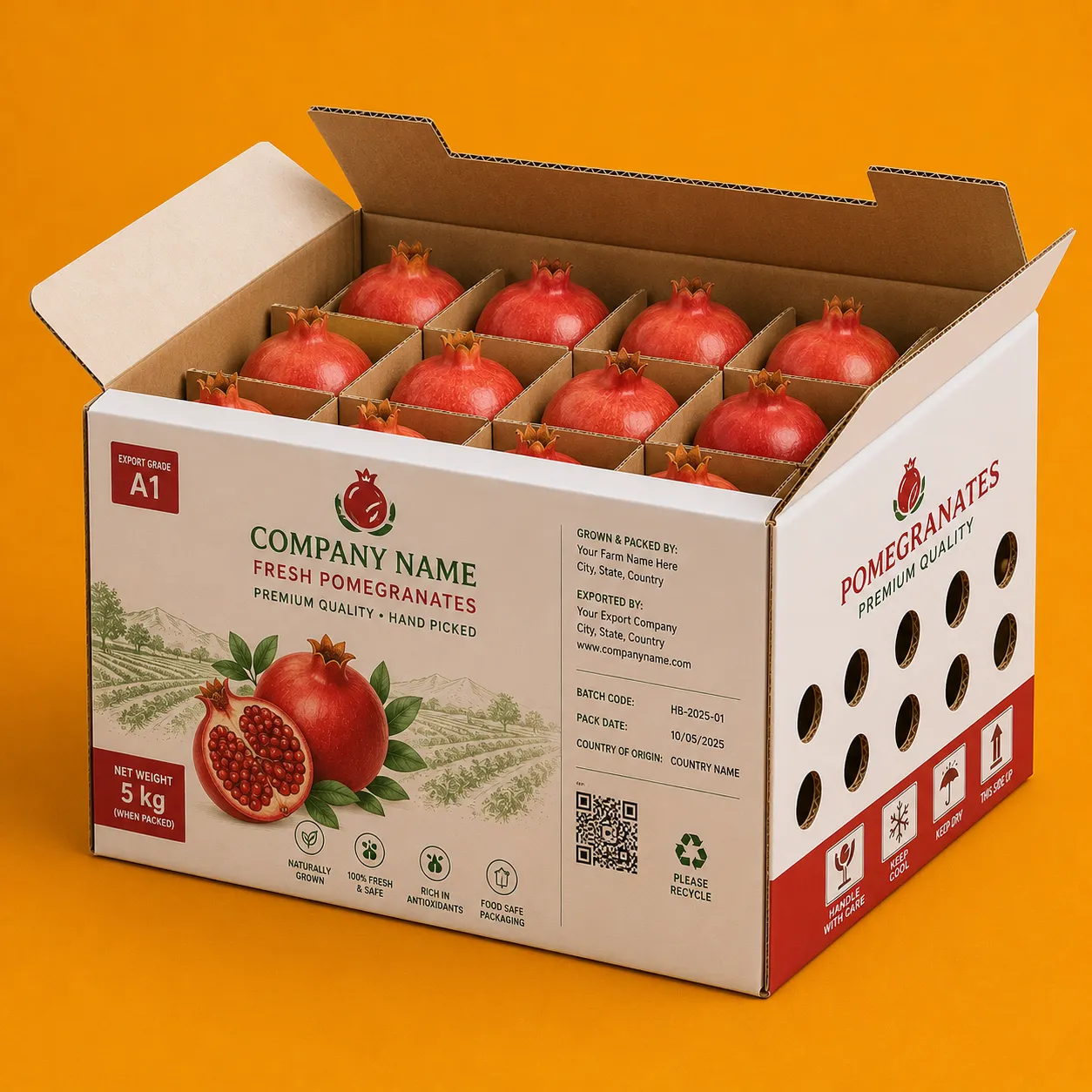 Printed Pomegranate Packaging Box manufactured by Himalaya Packaging in Ahmedabad