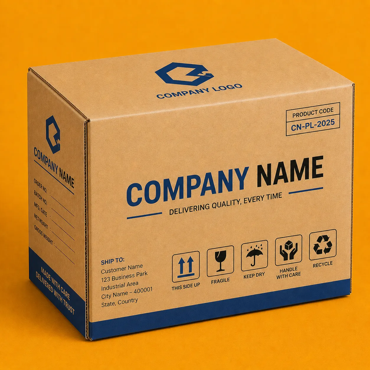 Two colour printed corrugated box with brand artwork